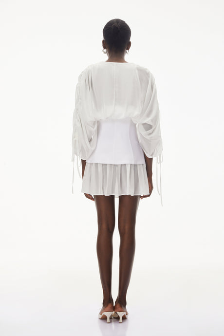 Aurohaya Jasmine White V-Neck Ruched Mini Dress
