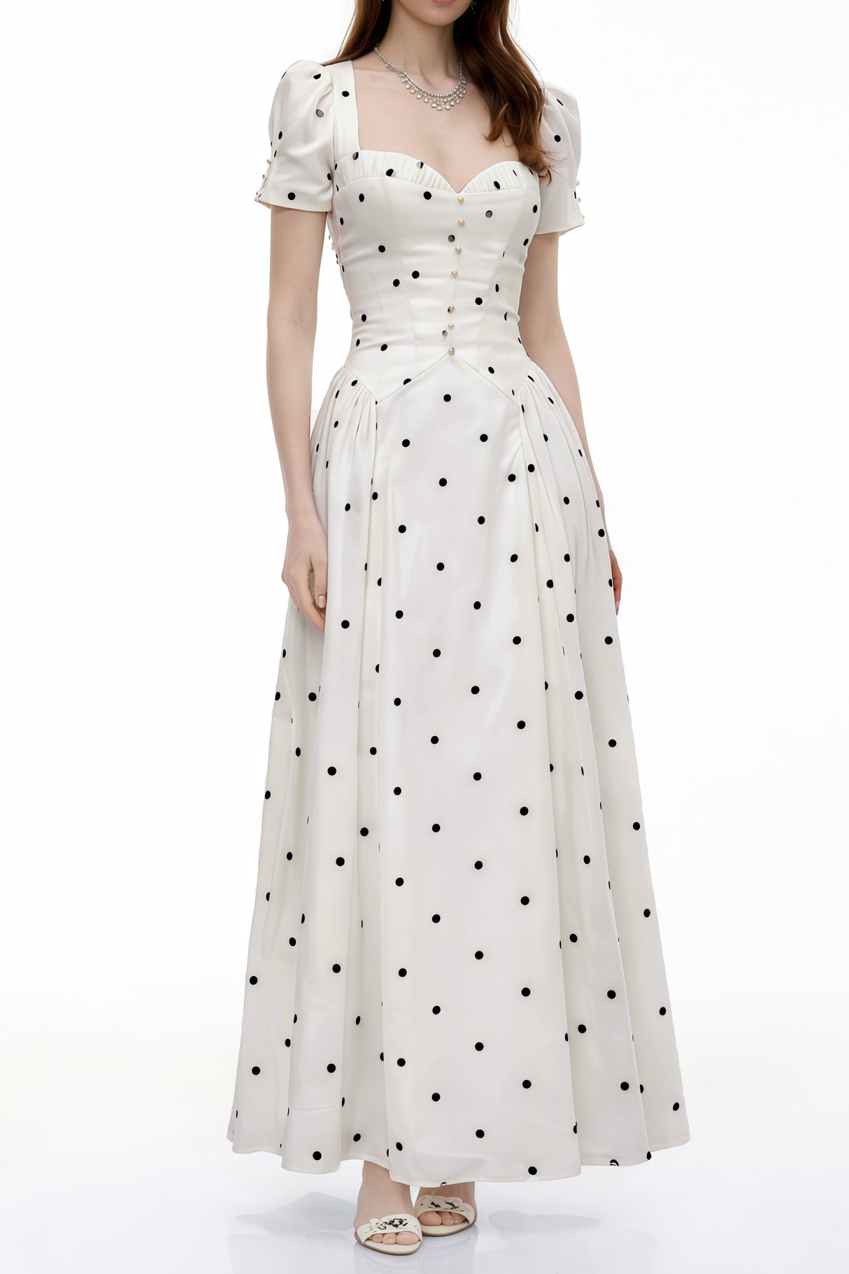 Aurohaya Javaneh White Polka Dot Maxi Dress