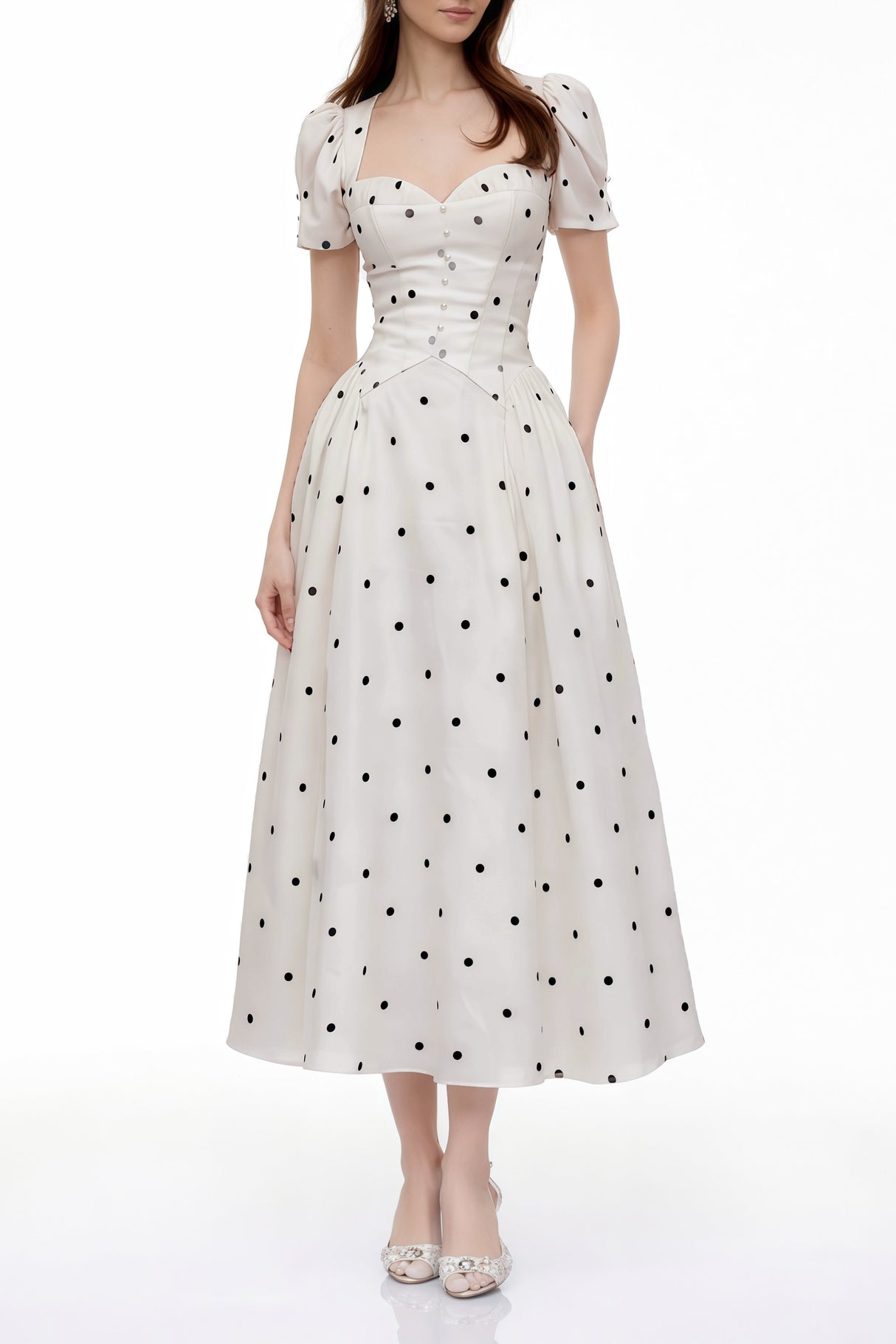 Aurohaya Javaneh White Polka Dot Maxi Dress