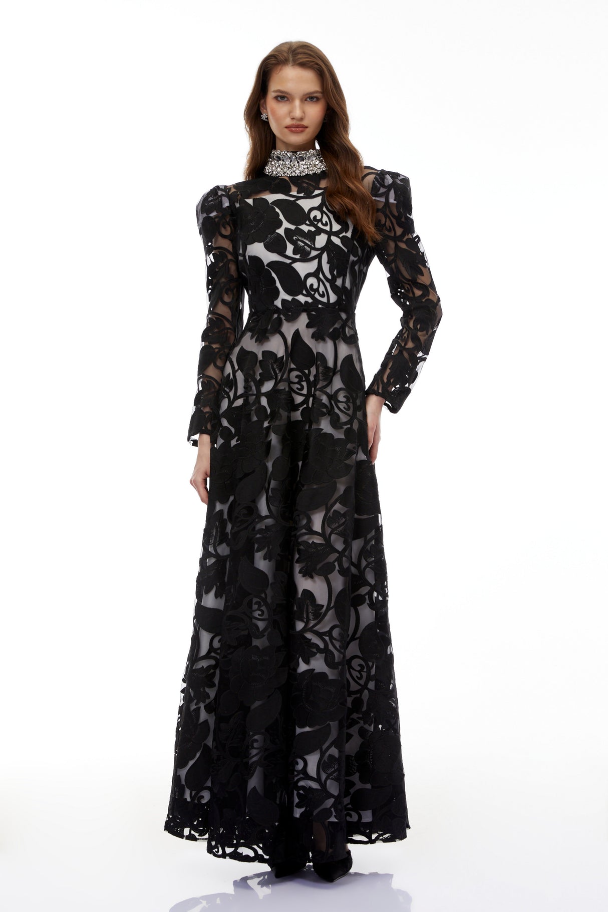 Aurohaya Jocasta Black Floral Embellished Maxi Dress