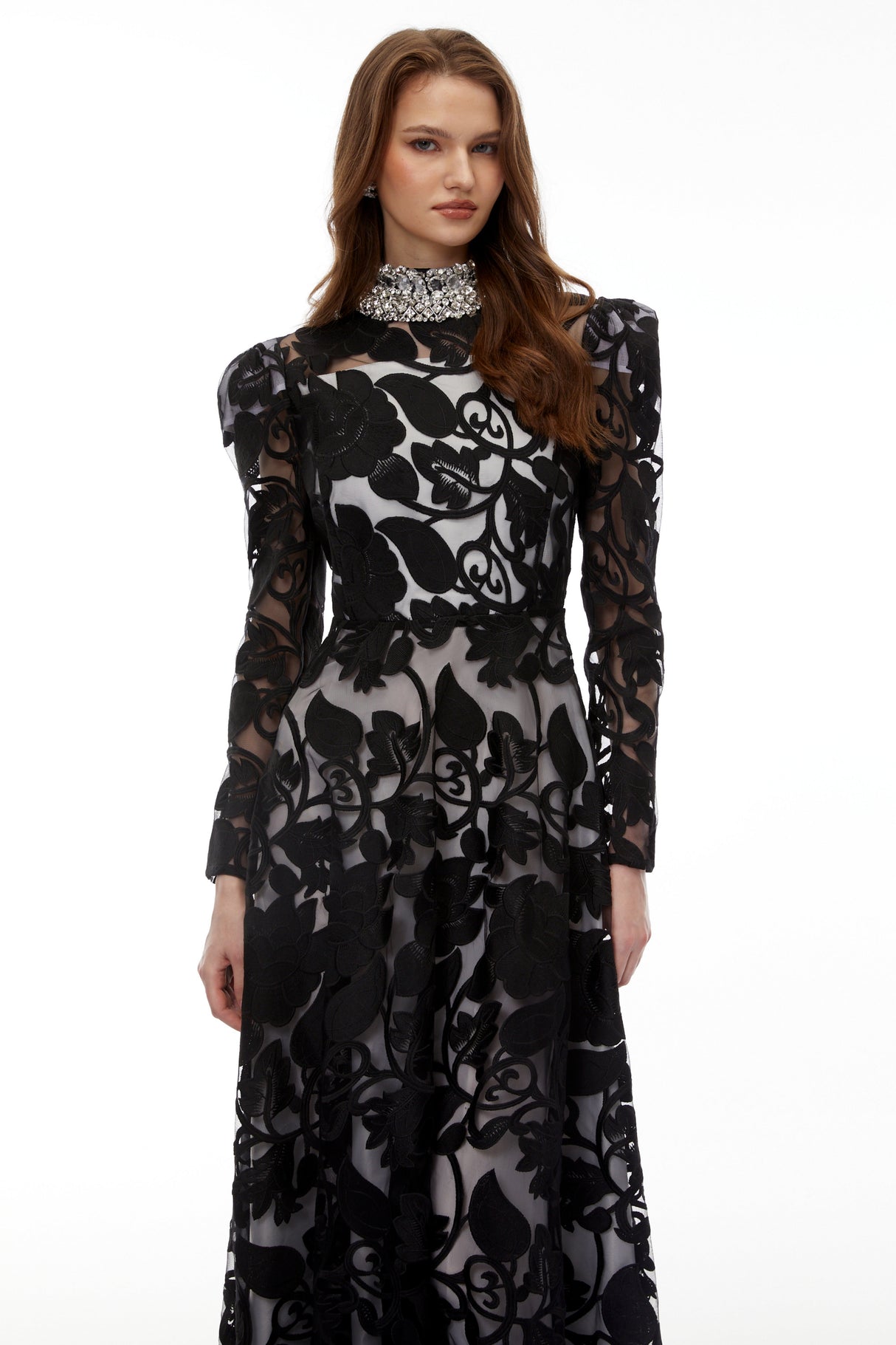 Aurohaya Jocasta Black Floral Embellished Maxi Dress