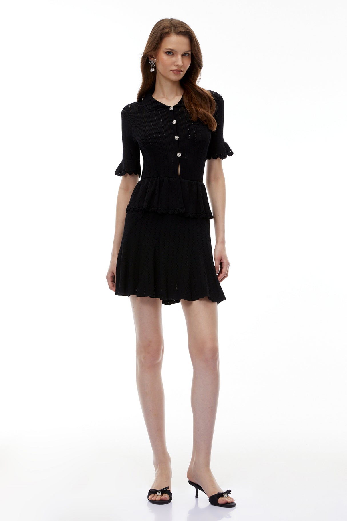 Aurohaya Jocasta Black Stretch Knit Lace Mini Dress