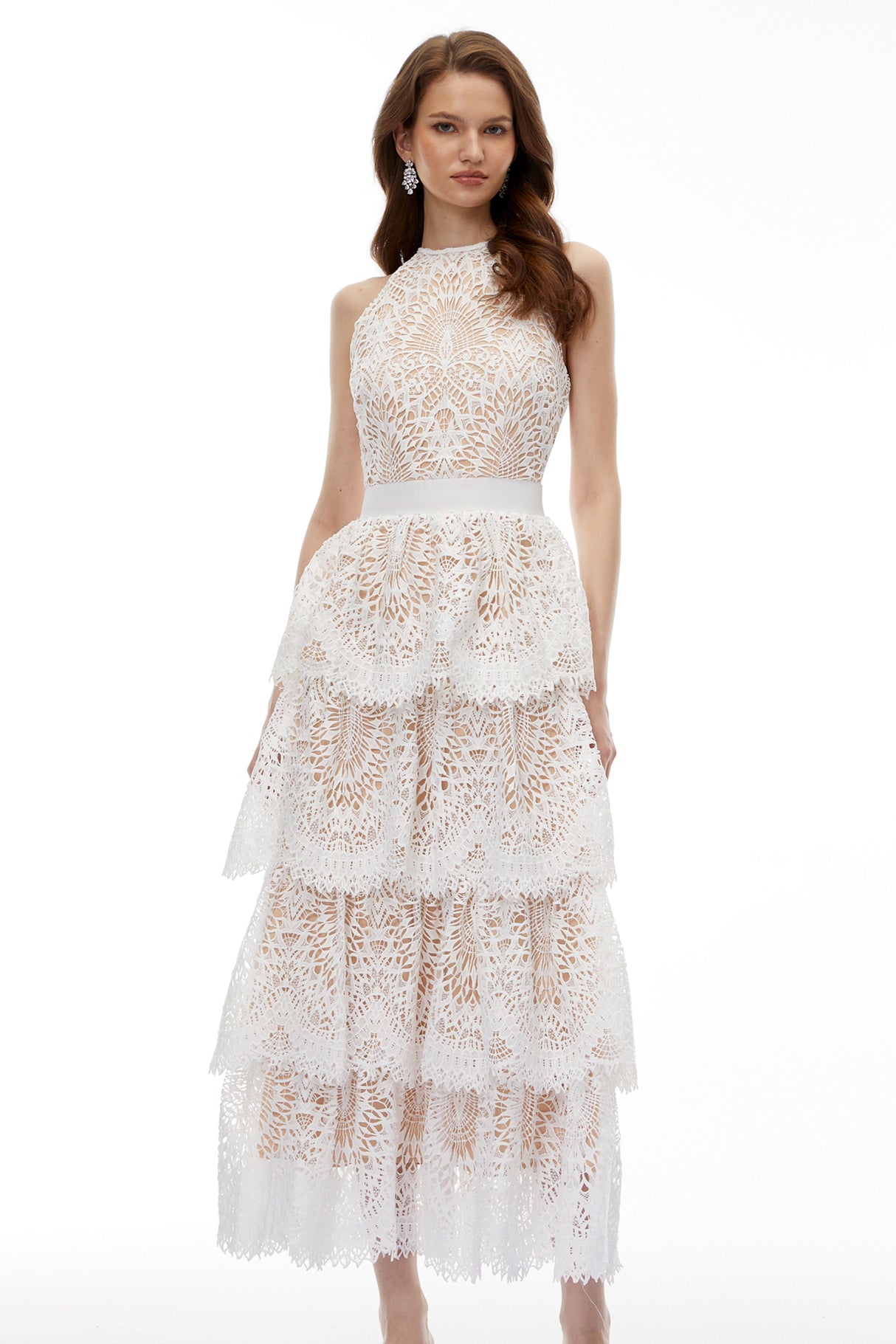 Aurohaya Jocaste White Halterneck Lace Maxi Dress