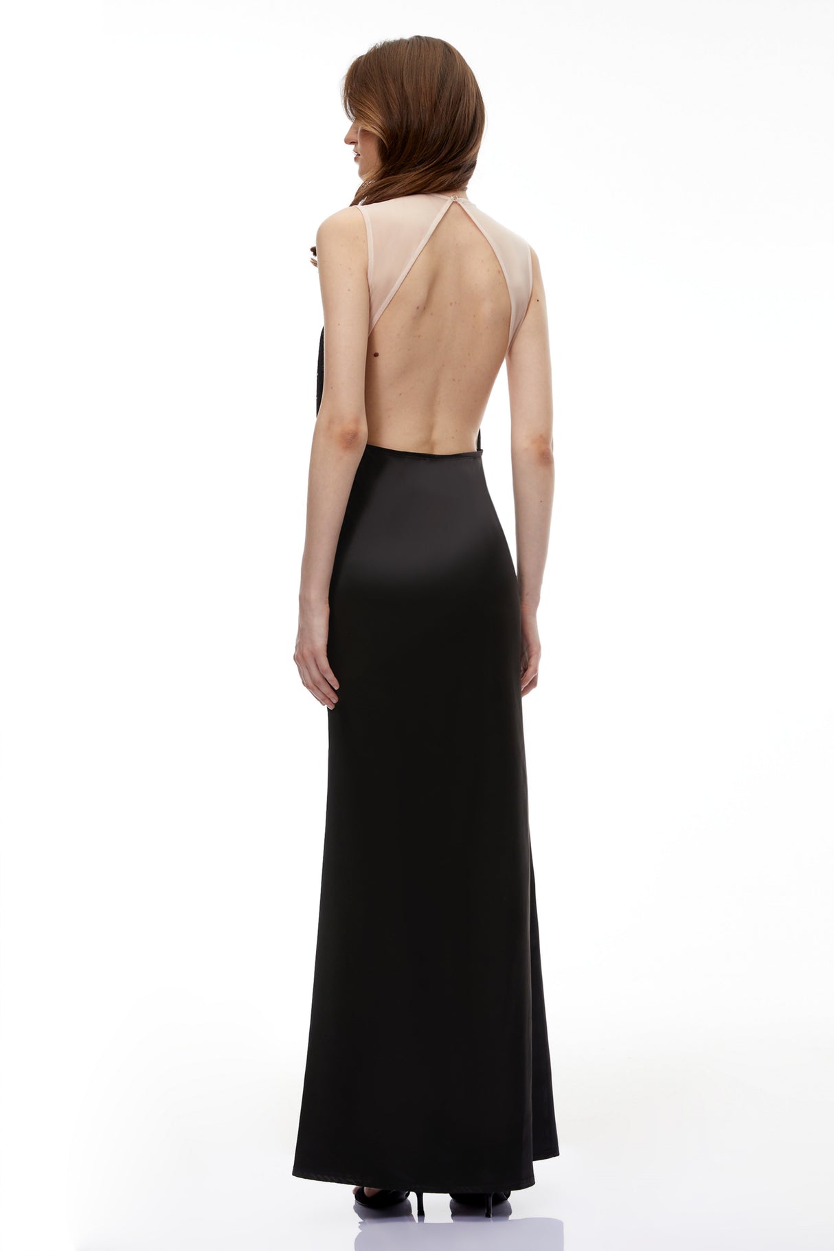 Aurohaya Jochebed Black Semi-Sheer Maxi Dress with Tassels