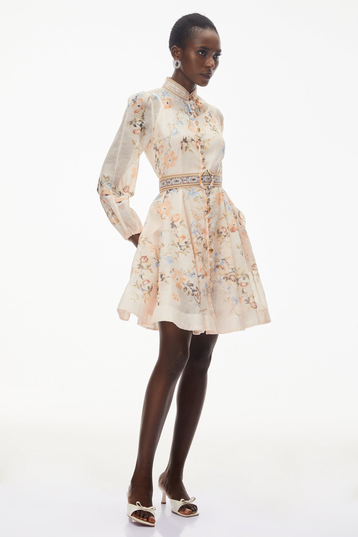 Aurohaya Jochebed Cream Floral Print Mini Dress