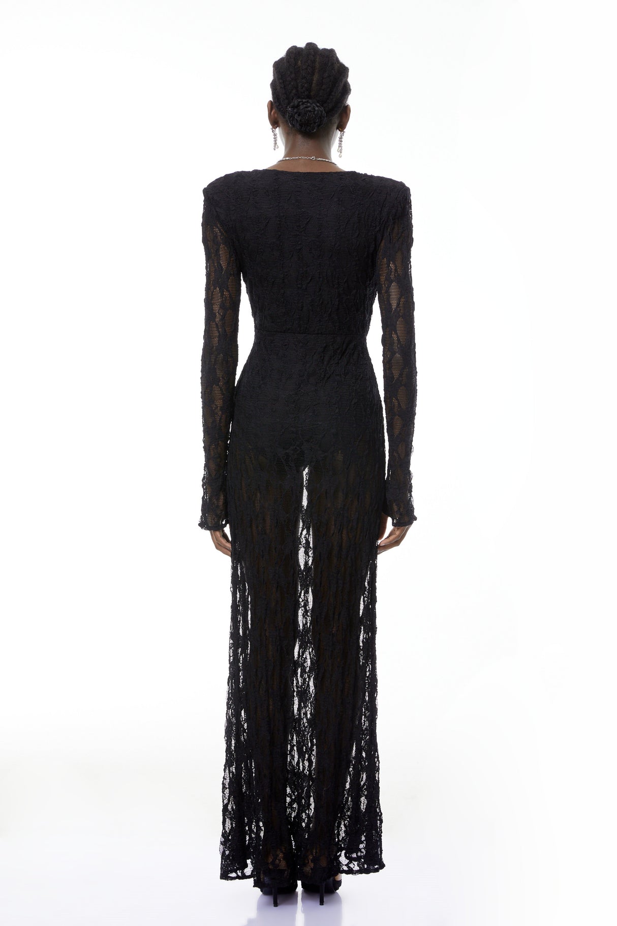 Aurohaya Johanna Black Semi-Sheer Lace Maxi Dress