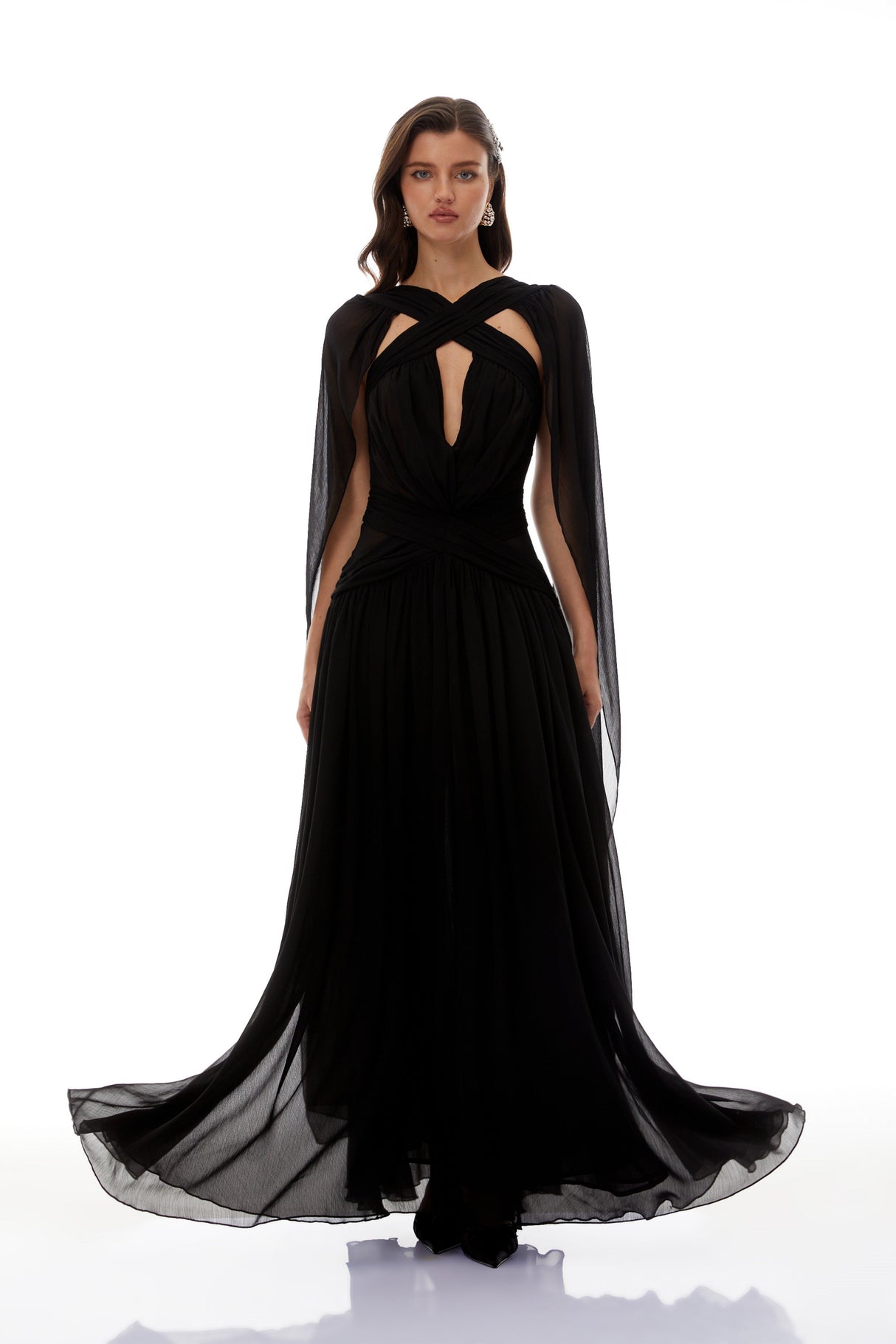 Aurohaya Jorge Black Open Back Ribbon Maxi Dress