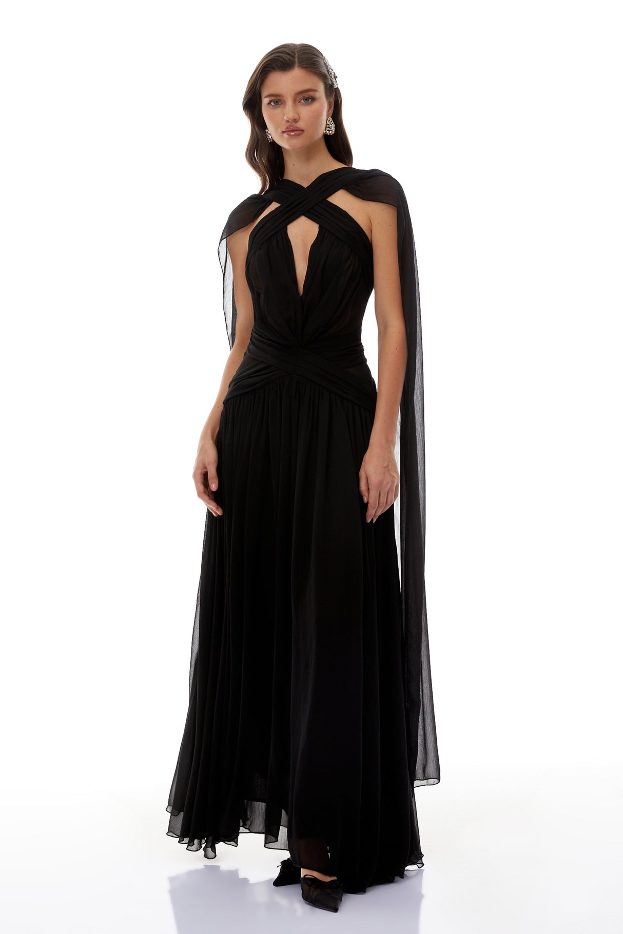 Aurohaya Jorge Black Open Back Ribbon Maxi Dress