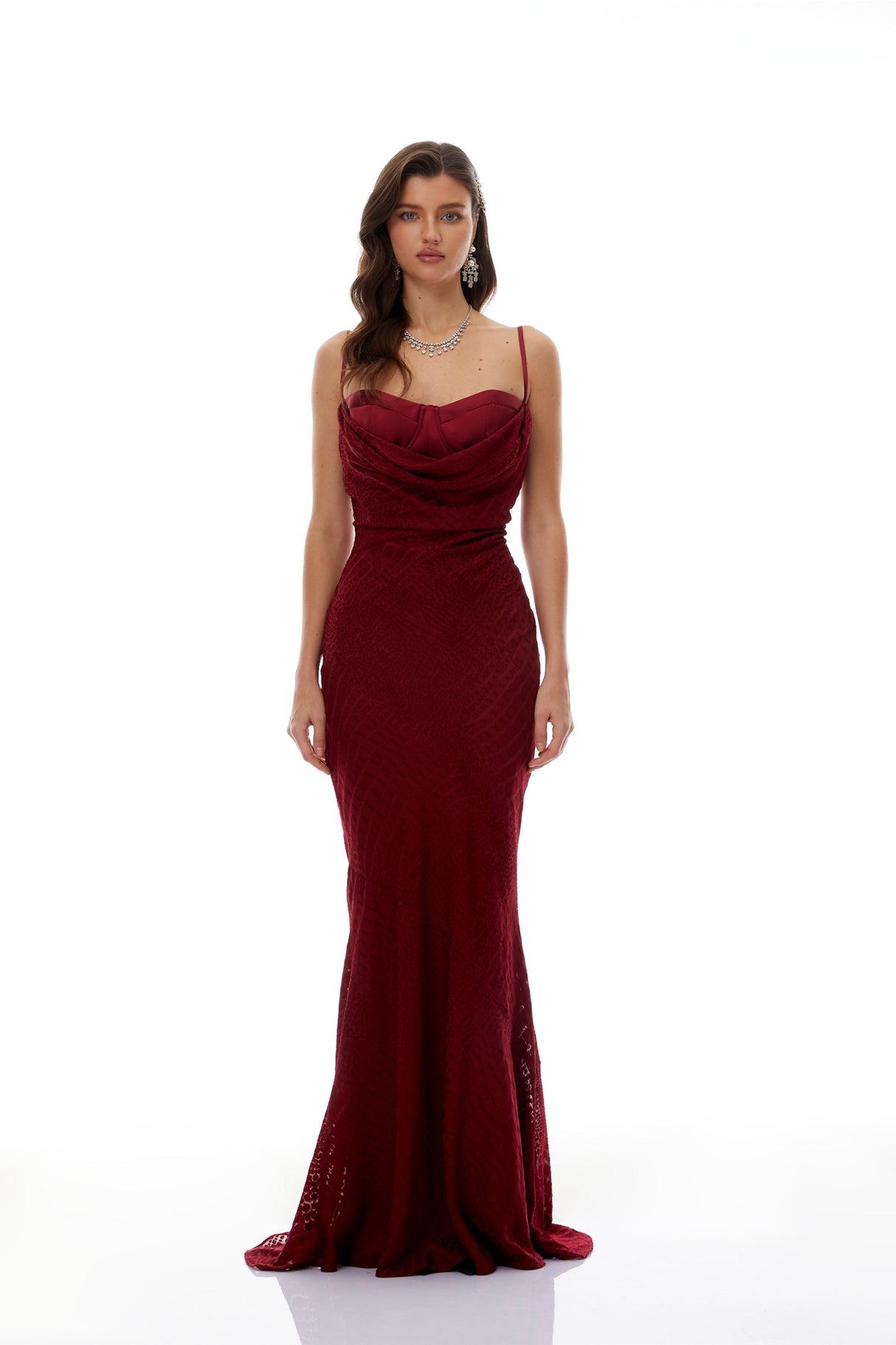 Aurohaya Judith Burgundy Mock Croc Maxi Dress