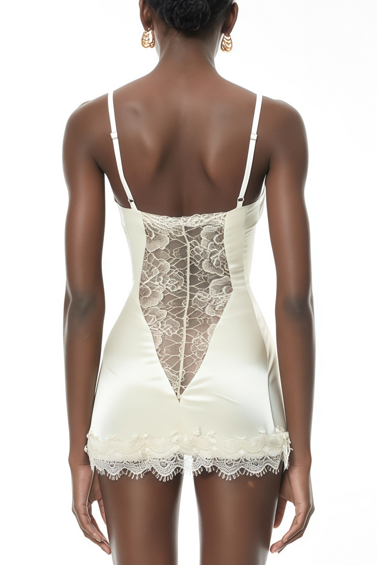 Aurohaya Juliette White Satin Mini Dress with Lace Panels