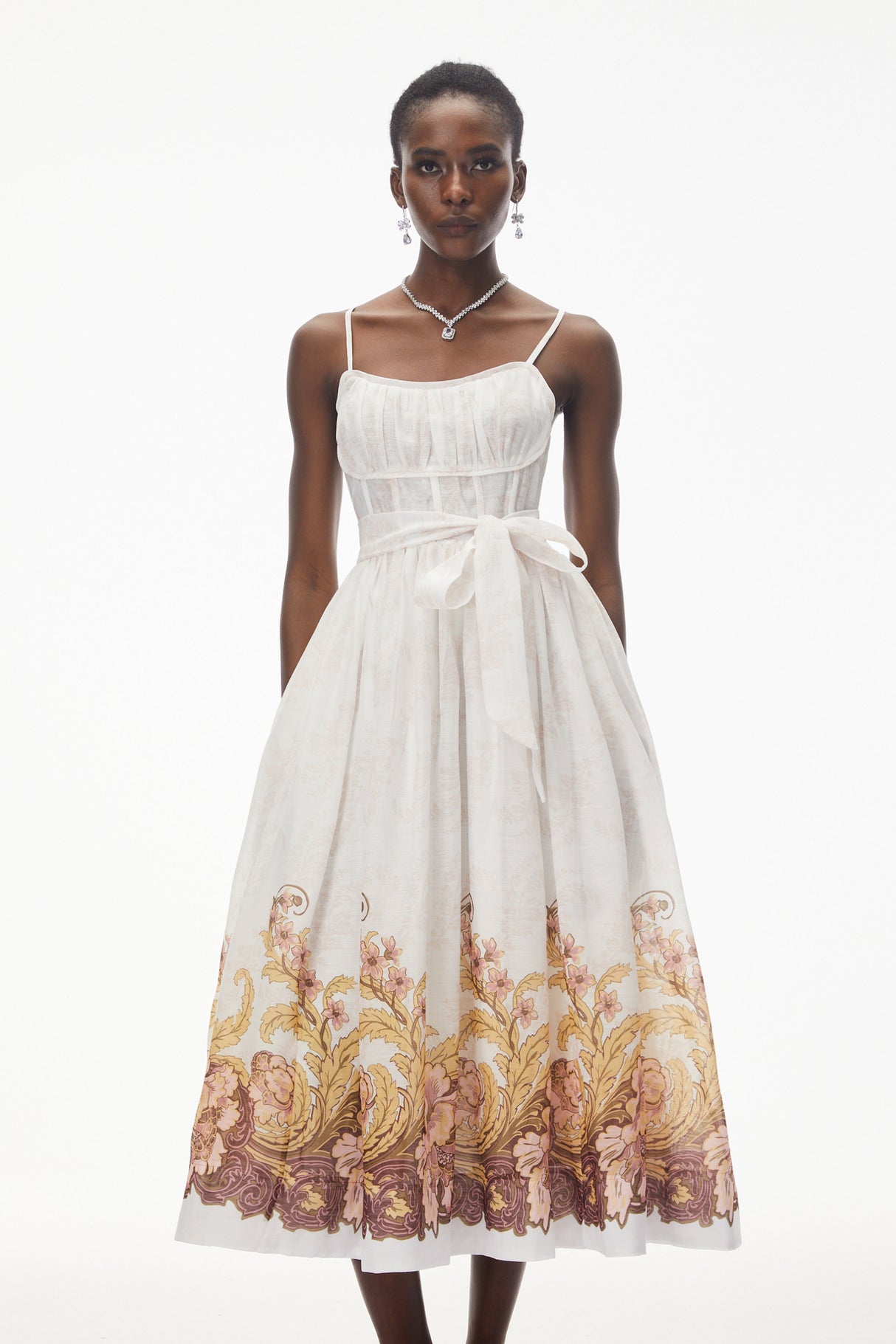 Aurohaya Juturna White Floral Print Wrap Midi Dress