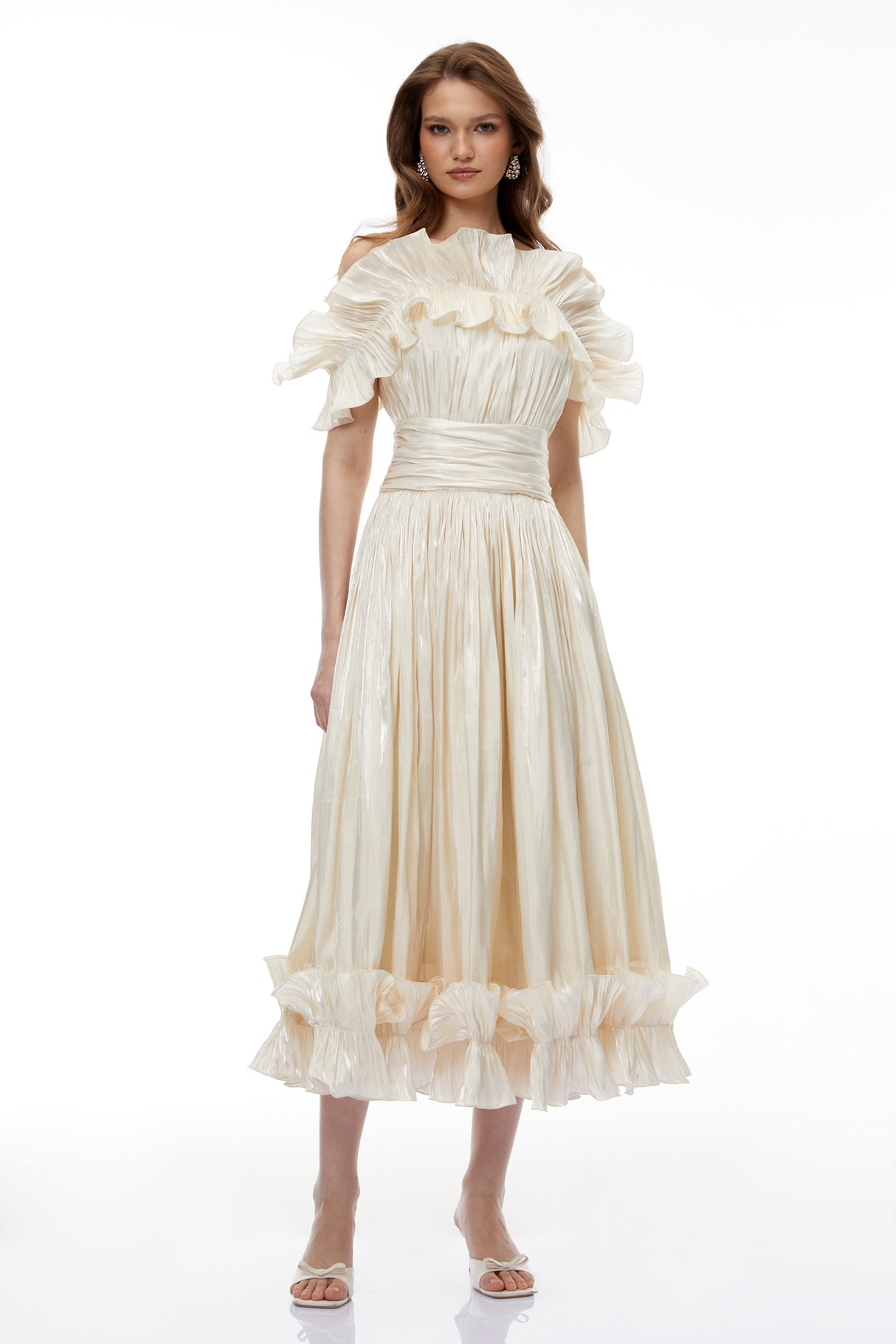 Aurohaya Kalliope Champagne Glitter Maxi Dress