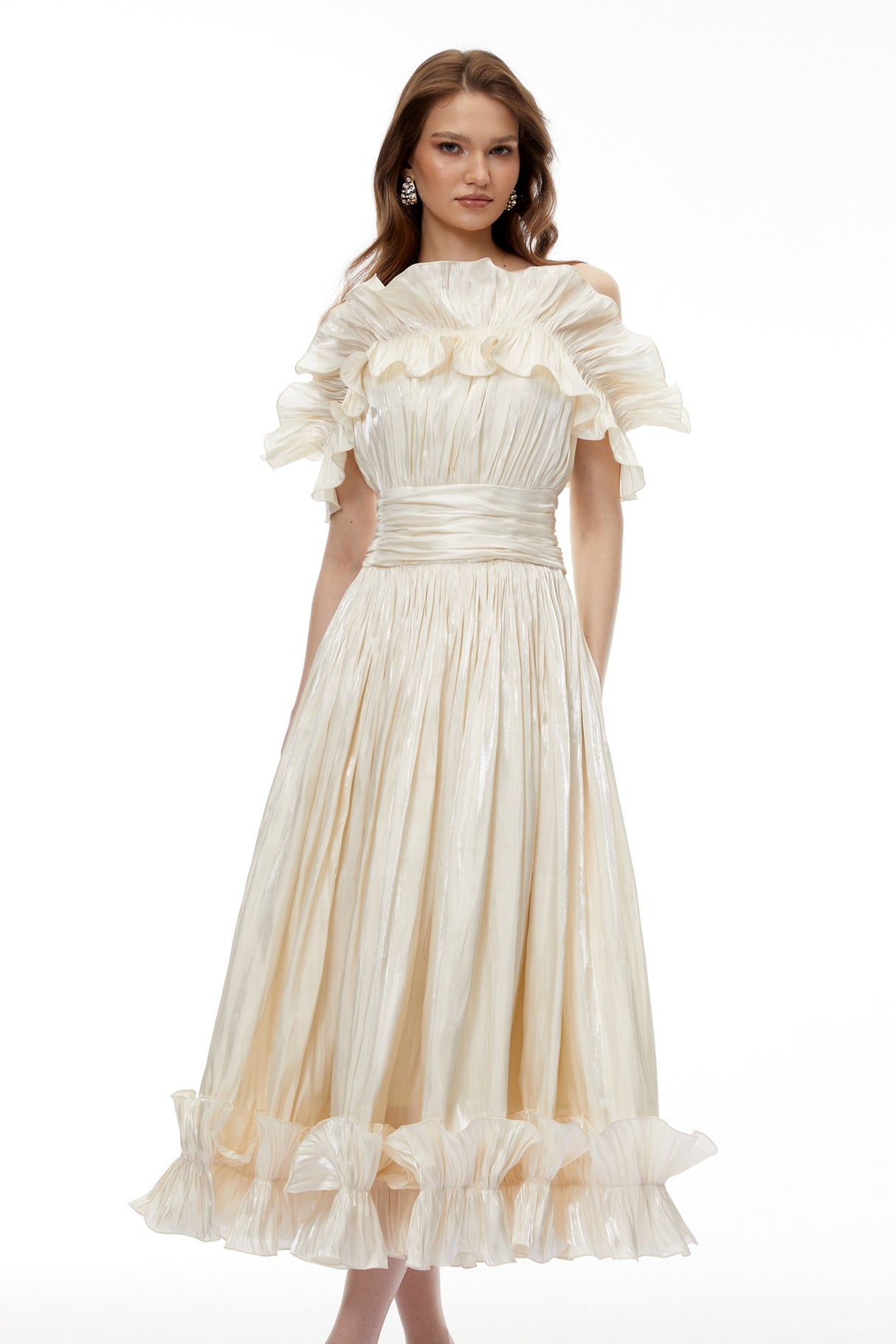 Aurohaya Kalliope Champagne Glitter Maxi Dress