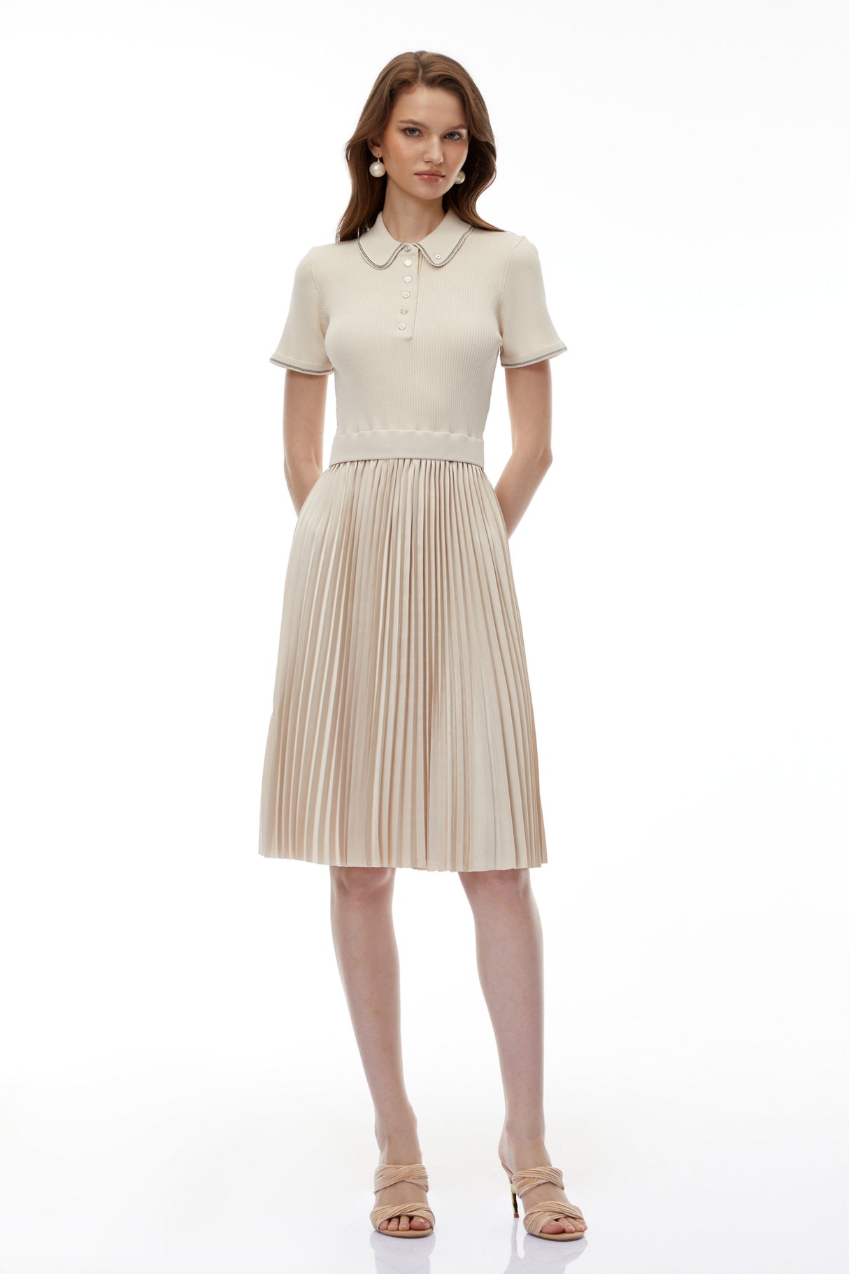 Aurohaya Kalypso Cream Stretch Knit Midi Dress