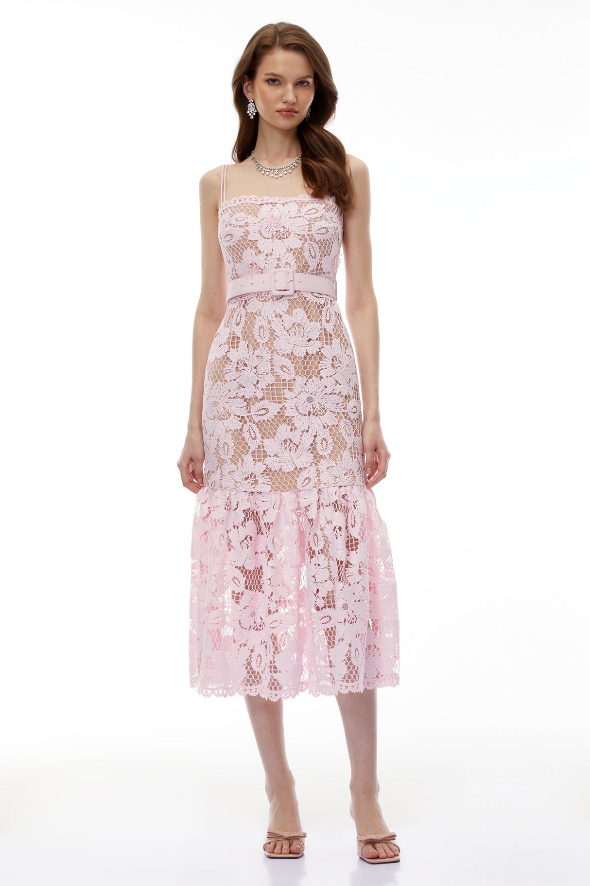 Aurohaya Karima Pink Floral Lace Mermaid Maxi Dress