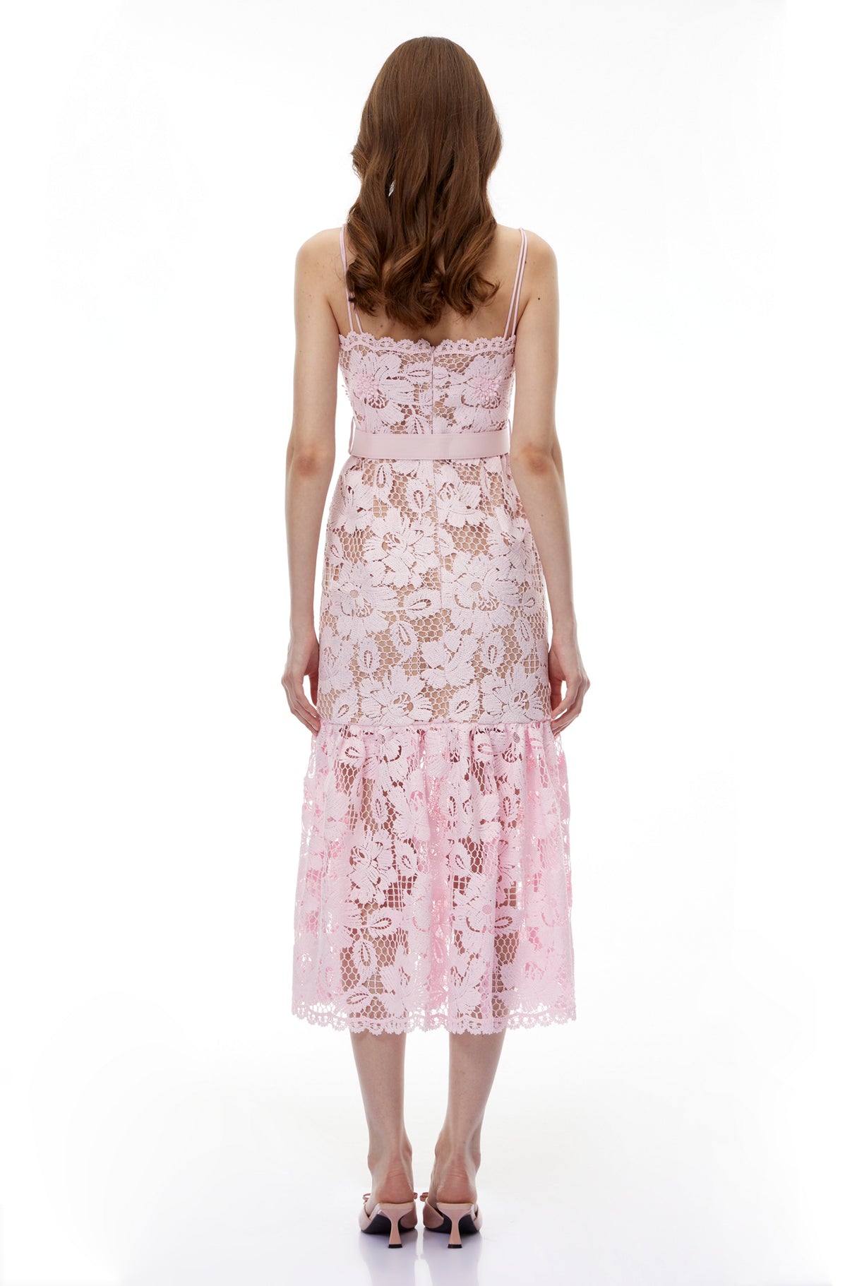 Aurohaya Karima Pink Floral Lace Mermaid Maxi Dress