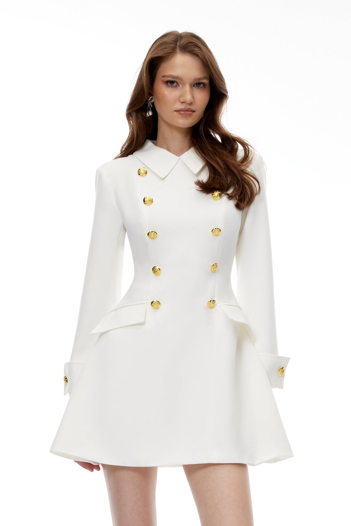 Aurohaya Kasmira White Double-Breasted Blazer Dress