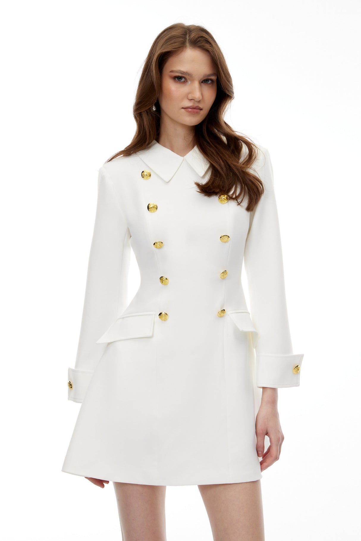 Aurohaya Kasmira White Double-Breasted Blazer Dress