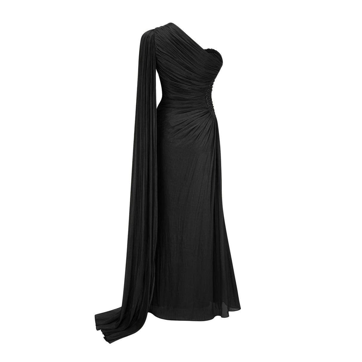 Aurohaya Katrin Black One Shoulder Ruched Maxi Dress