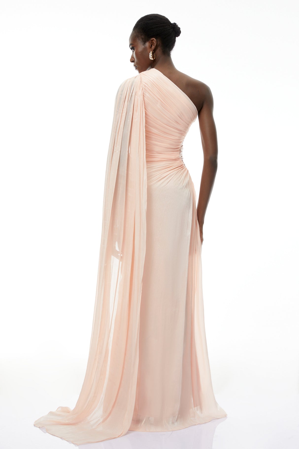 Aurohaya Katrin Pink One Shoulder Ruched Maxi Dress