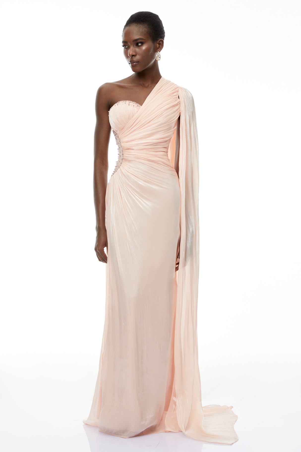 Aurohaya Katrin Pink One Shoulder Ruched Maxi Dress