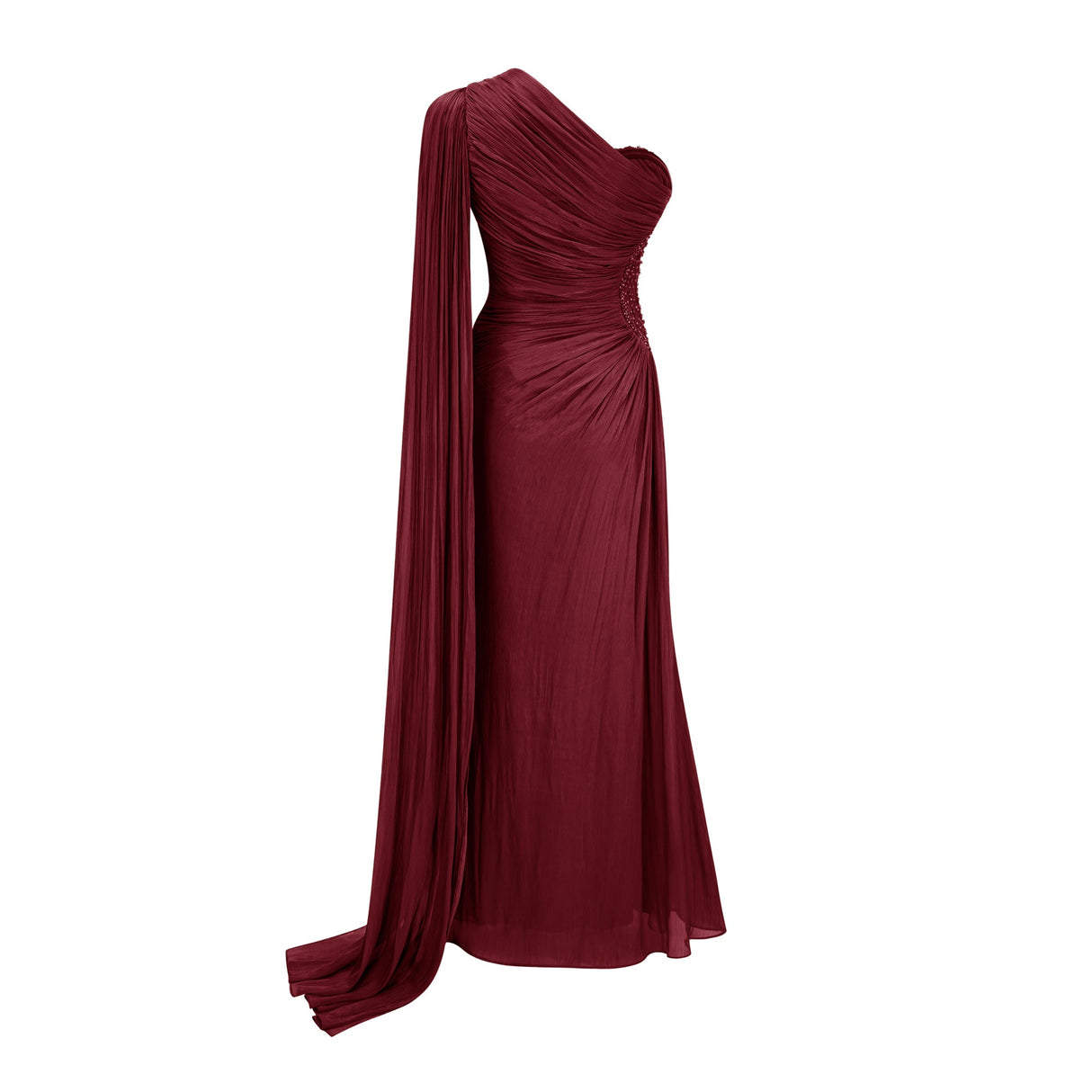 Aurohaya Katrin Red One Shoulder Ruched Maxi Dress