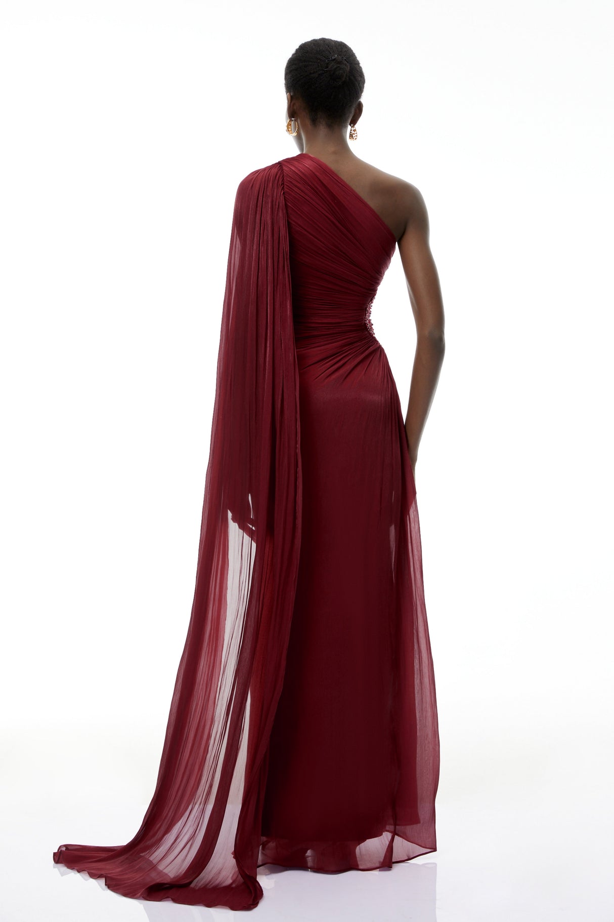 Aurohaya Katrin Red One Shoulder Ruched Maxi Dress