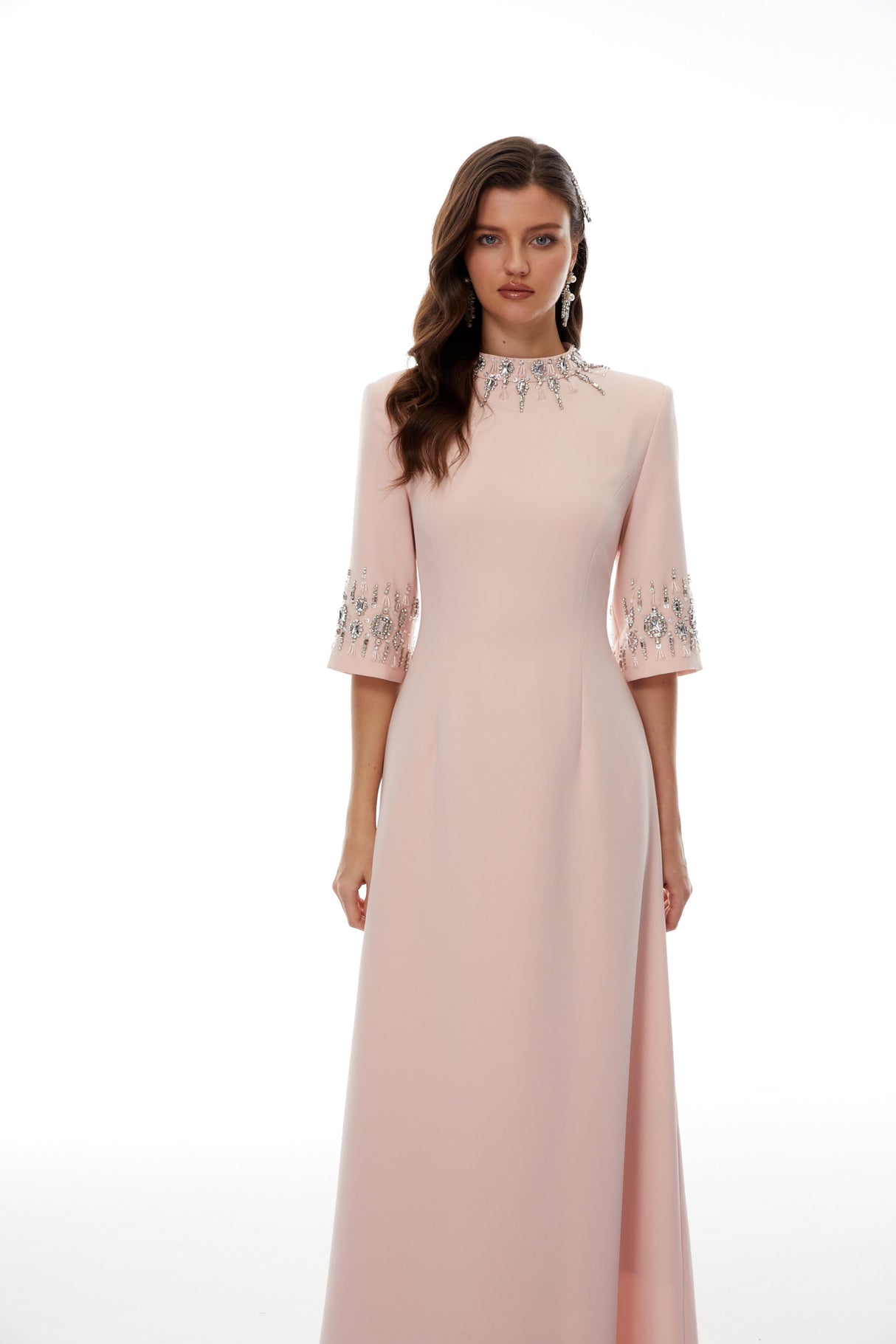 Aurohaya Klaudia Pink Embellished Corset Maxi Dress