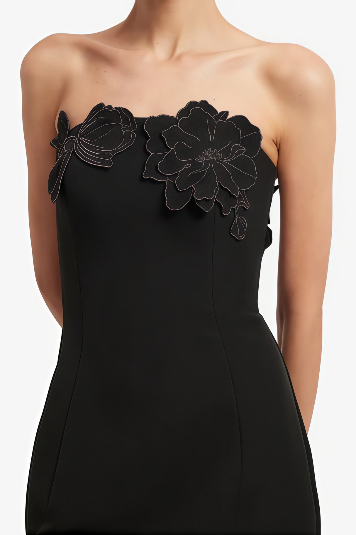 Aurohaya Inga Black Strapless Floral Embroidered Maxi Dress