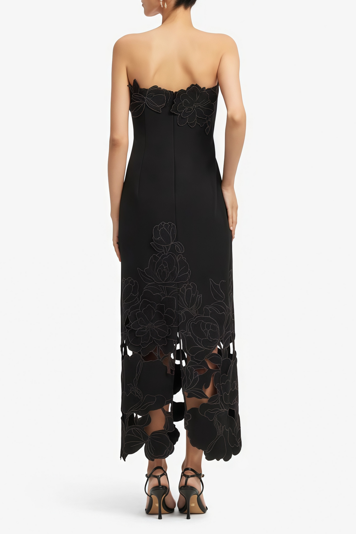 Aurohaya Inga Black Strapless Floral Embroidered Maxi Dress
