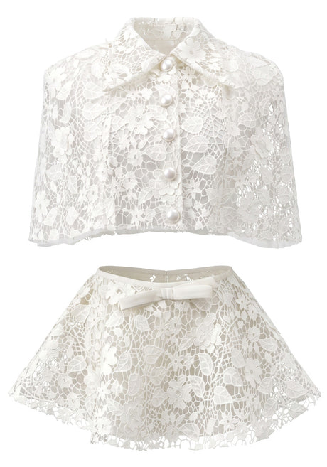 Lace A Line Two Piece Dress White