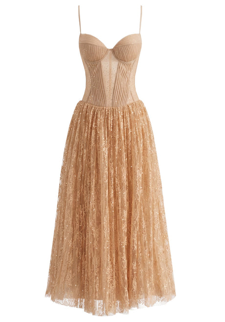 Halter Lace Bustier A Line Maxi Dress Copper