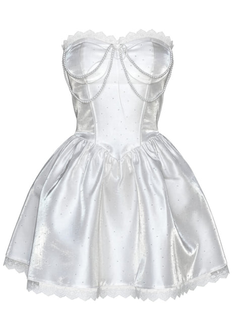 Lace Bustier Skater Dress White