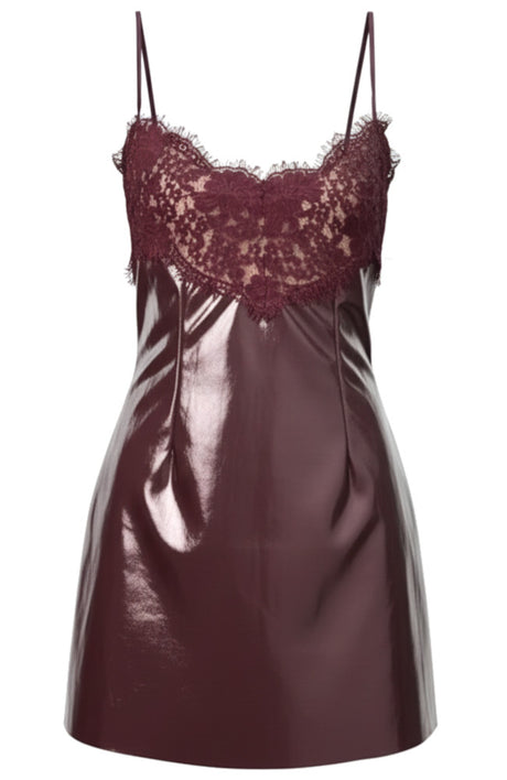 Lace Insert Faux Leather Dress Burgundy