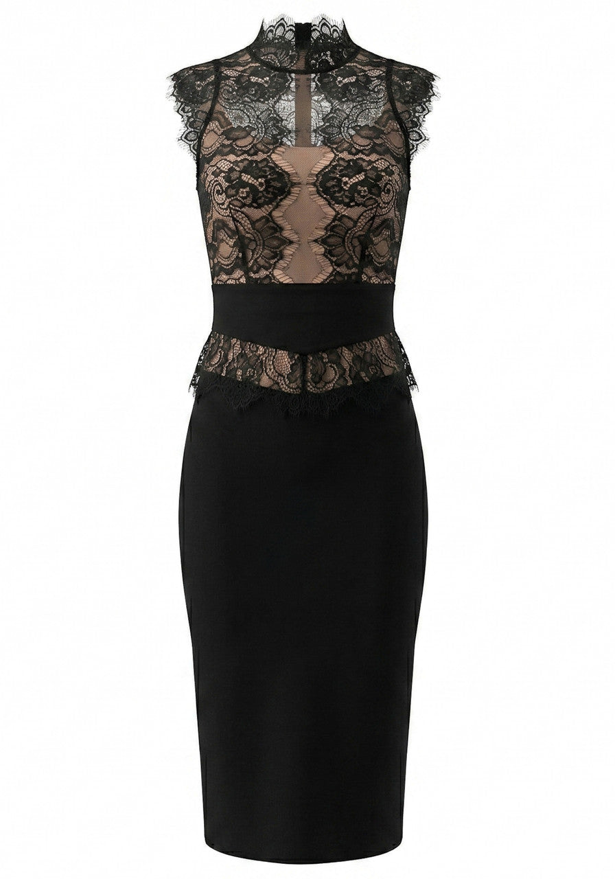 Lace Detail Midi Dress Black