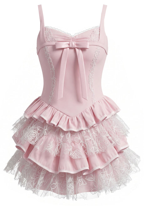 Lace Ruffle Dress Pink