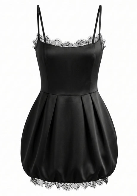 Lace Trim Bubble Dress Black