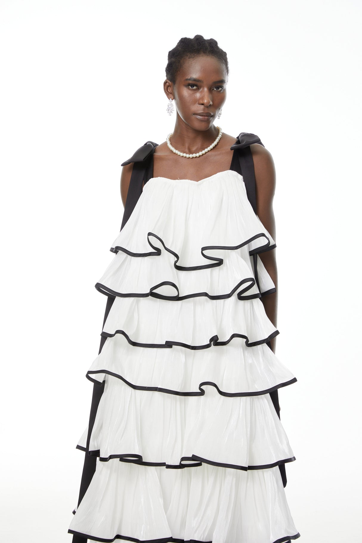 Aurohaya Larissa White Ruffled Maxi Dress with Bows