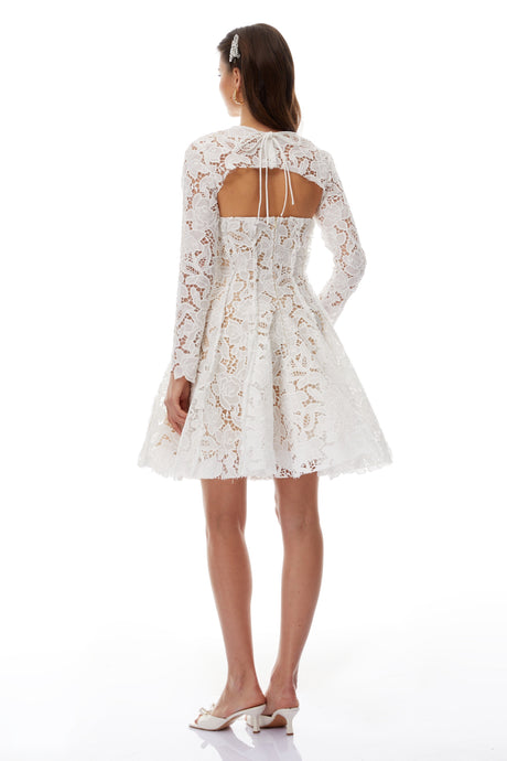 Aurohaya Leif White Lace Overlay Mini Dress with Lace Cape