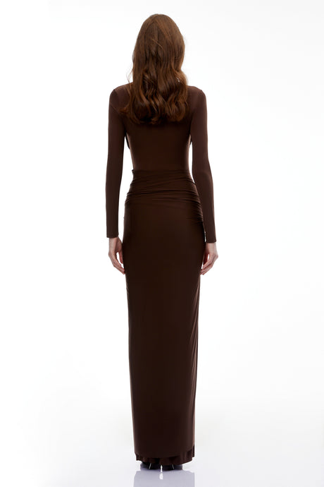 Aurohaya Lena Chocolate Brown Cross Front Maxi Dress