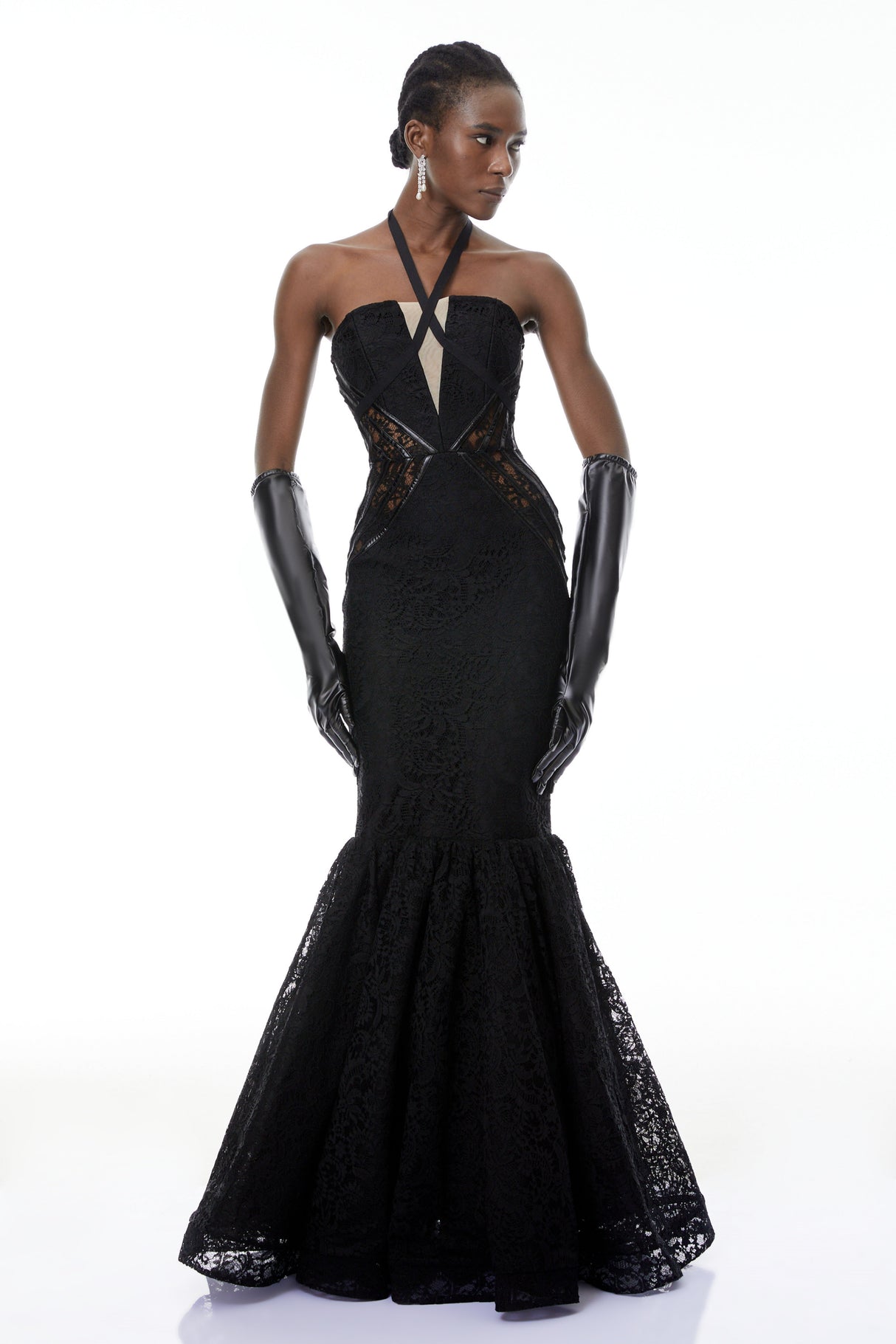 Aurohaya Letiția Black Halterneck Mermaid Maxi Dress