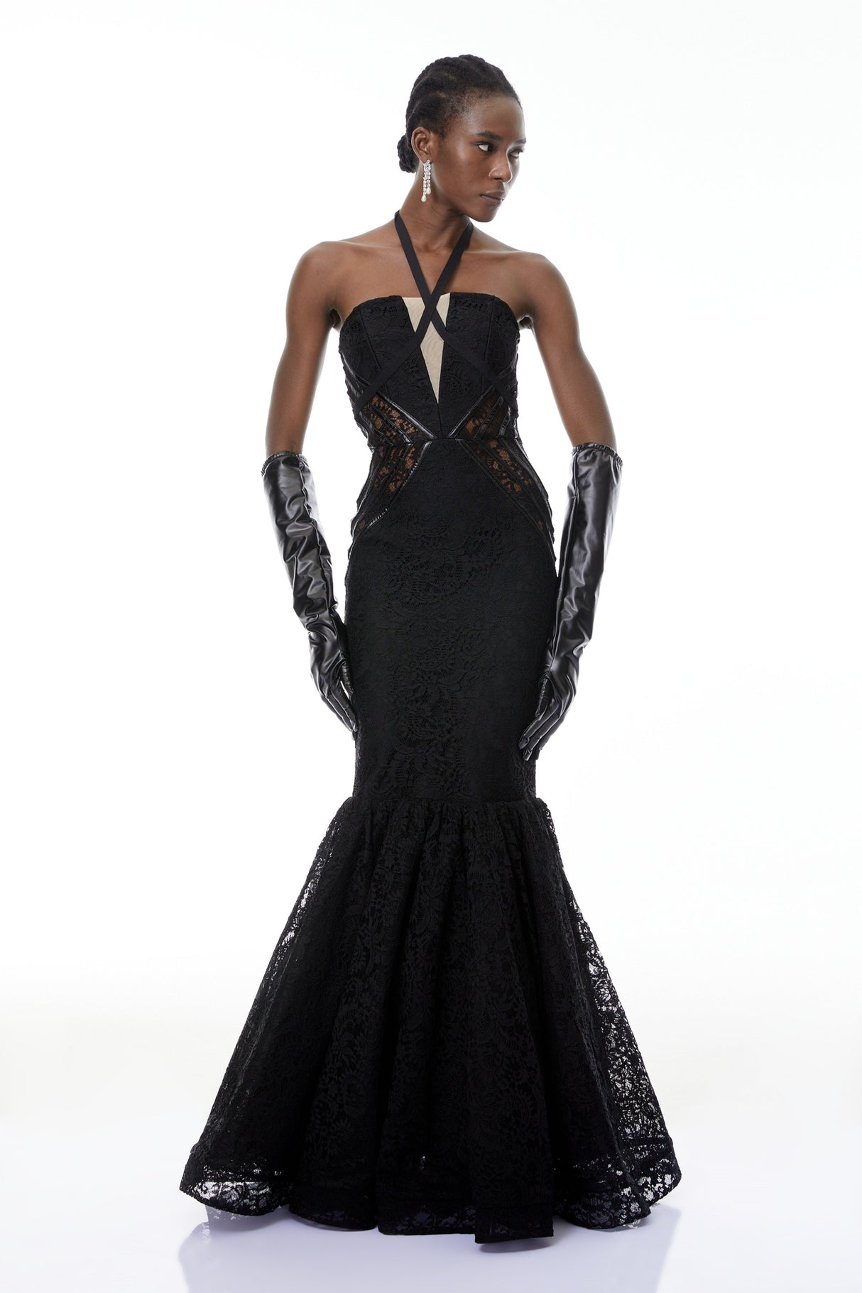 Aurohaya Letiția Black Halterneck Mermaid Maxi Dress