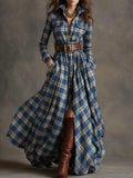 Retro Lapel Plaid Single-Breasted Maxi Dress