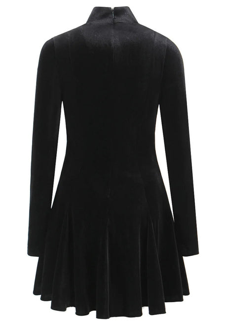 Long Sleeve A Line Velvet Dress Black