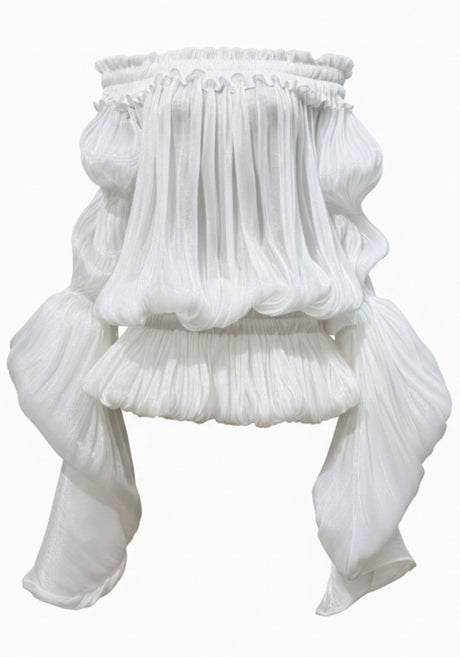 Long Sleeve Bardot Bubble Dress White
