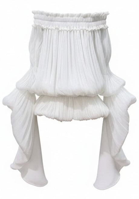 Long Sleeve Bardot Bubble Dress White