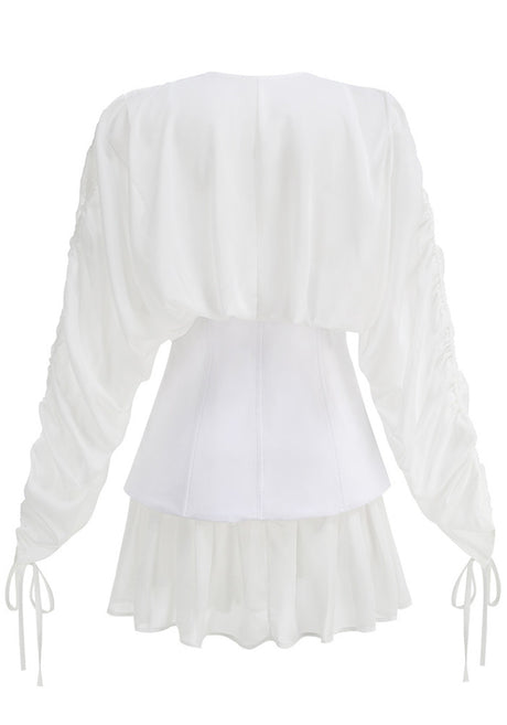Long Sleeve Corset A Line Dress White