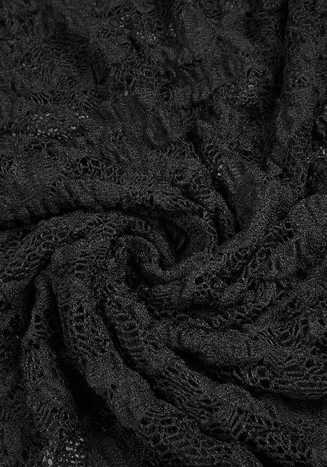 Long Sleeve Ruched Crochet Maxi Dress Black