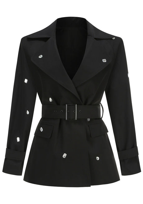 Long Sleeve Crystal Belt Dress Black