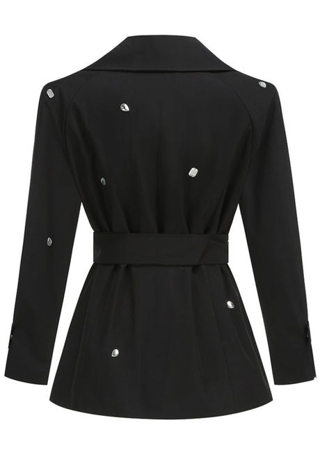 Long Sleeve Crystal Belt Dress Black